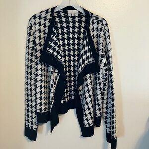 Taylor Black and White Houndstooth Cardigan